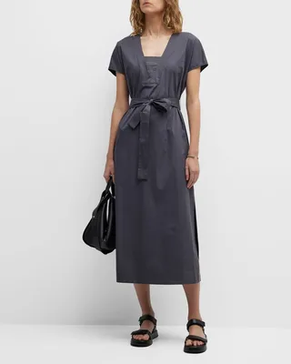Bead-Trim A-Line Stretch Midi Dress