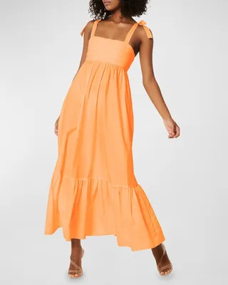 Serafina Square-Neck Tie-Shoulder Maxi Dress
