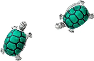 Smiling Turtle Rhodium-Plated Enamel Cufflinks