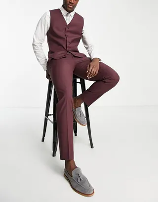 ASOS DESIGN slim suit trousers in burgundy