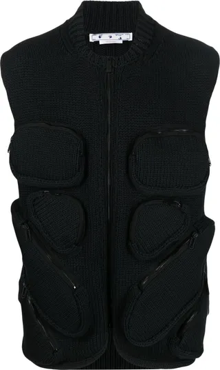 Multipockets waffle-knit gilet