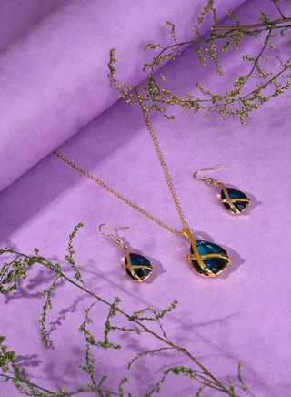 Gold Plated Designer Stone Necklace and Earring Set