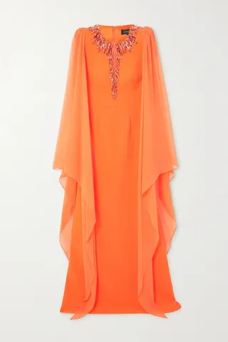 Jenny Packham - Flame Lily Crystal-embellished Crepe And Silk-chiffon Gown - Orange