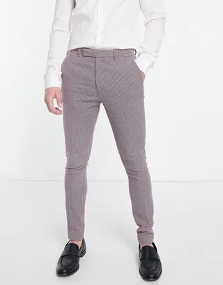 ASOS DESIGN wedding smart super skinny wool mix pants in purple dogtooth
