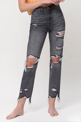 Distressed Super High-Rise Jean in Saltwater