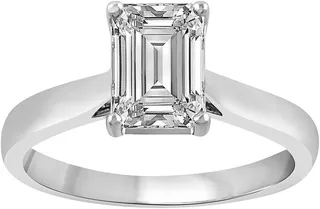 14K White Gold Emerald Cut Lab Created Diamond Ring