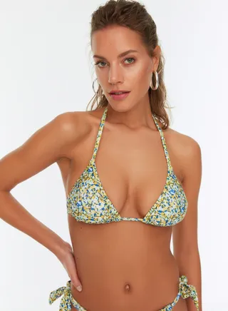 Floral Print Triangle Bikini Top