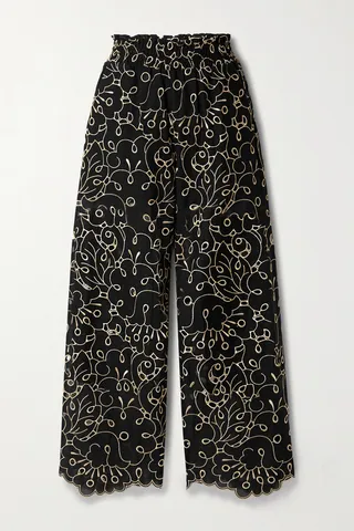WAIMARI - Rosalia Broderie Anglaise Cotton-blend Voile Straight-leg Pants - Black