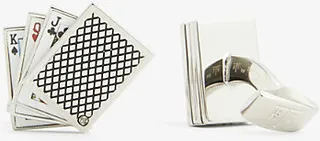 Mens Silver Colour Card-shaped Palladium-plated Metal and Enamel Cufflinks