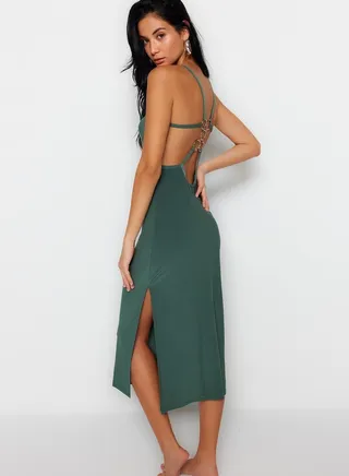 Slit Detail Knitted Beach Dress