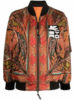 Patterned Zip-Up Bomber Jacket