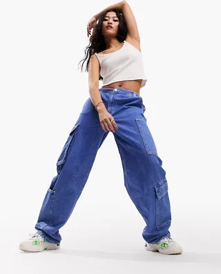 ASOS DESIGN cargo jeans in pretty blue