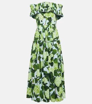 Floral off-shoulder ruffle-detail maxi dress