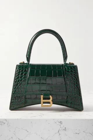 Balenciaga - Hourglass Small Glossed Croc-effect Leather Tote - Green