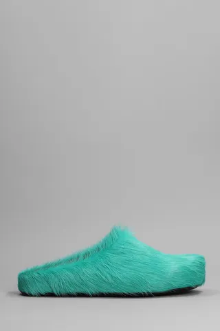 Slipper-mule In Green Pony Skin