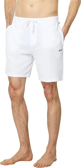 BOSS Waffle Contrast Logo Lounge Shorts (Sporty White) Men's Casual Pants