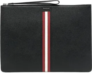 Stripe-Trim Leather Clutch Bag