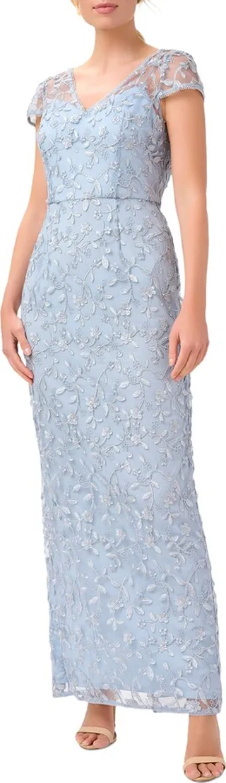 Embroidered Column Gown