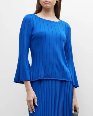 Bell-Sleeve Ribbed Scoop-Neck Tunic