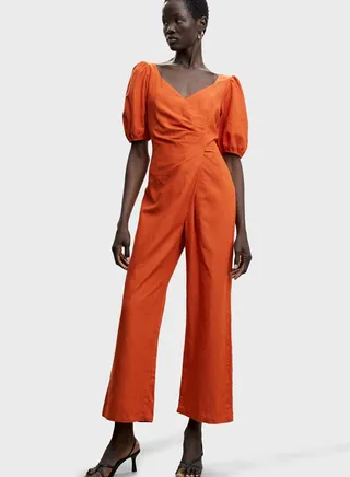 Surplice Neck Wide Leg Jumpsuit