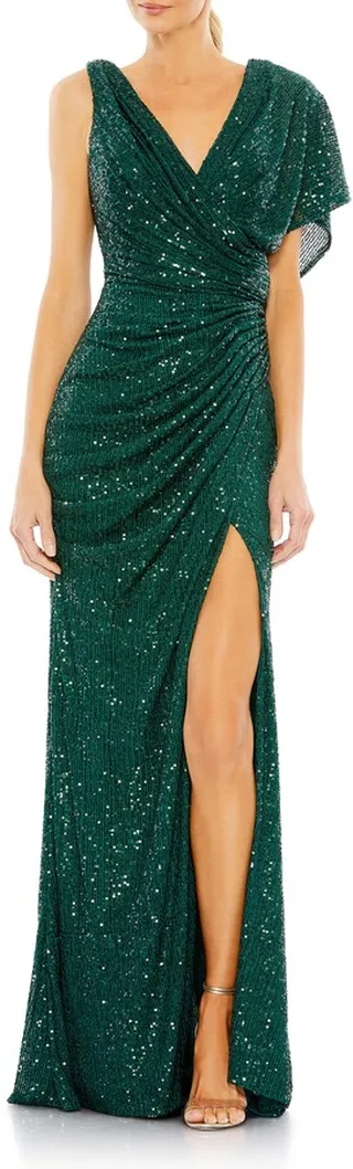 Sequin Asymmetric Trumpet Gown
