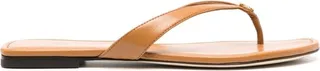 Brown Thong-Strap Leather Flip-Flops