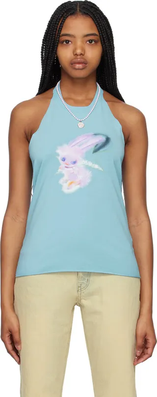 We11done Blue Halter Tank Top