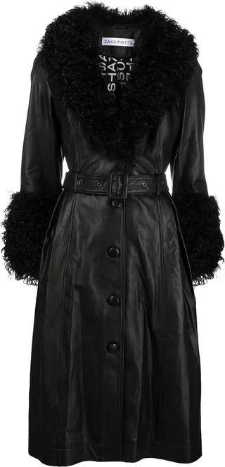 Foxy Shearling-Trim Leather Coat