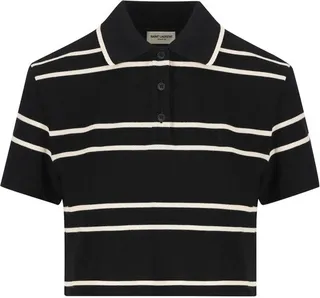 Saint Laurent Striped Cropped Polo Shirt