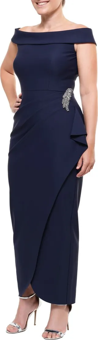 Off the Shoulder Side Swept Evening Gown
