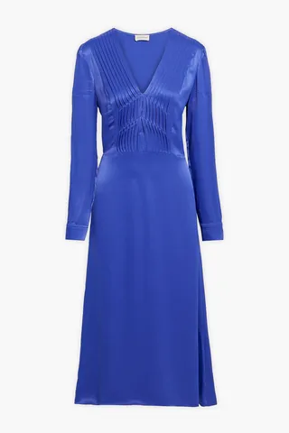 Pleated satin-crepe midi dress
