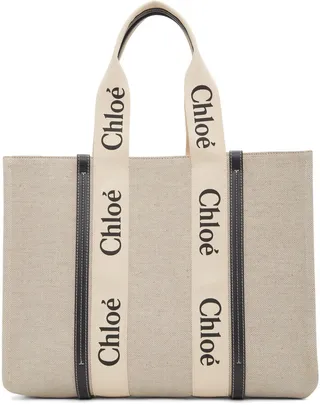 Chloé Off-White & Black Large Woody Tote