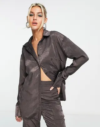 Public Desire satin shirt in charcoal - part of a set