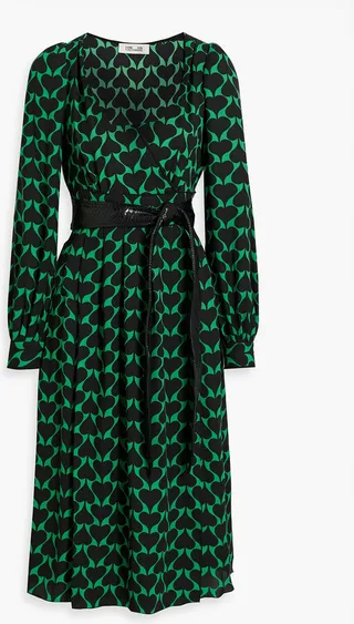 Celestia wrap-effect pleated printed crepe dress