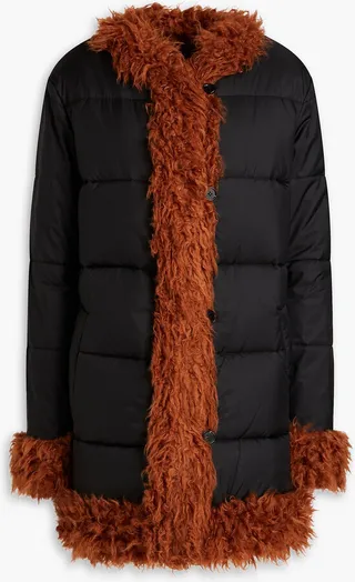 Reversible quilted ripstop and faux shearling coat