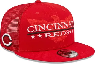 Men's New Era Red Cincinnati Reds Patriot Trucker 9FIFTY Snapback Hat