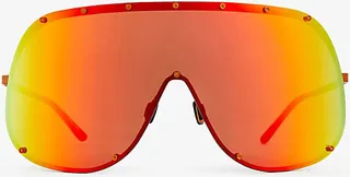 Mens Orange Round-frame Tinted Metal Sunglasses