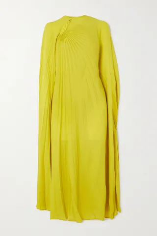 Valentino Garavani - Cape-effect Pleated Silk Crepe De Chine Midi Dress - Yellow
