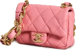 What Goes Around Comes Around Chanel Pnk Lamb Funky Twin Flap Mni