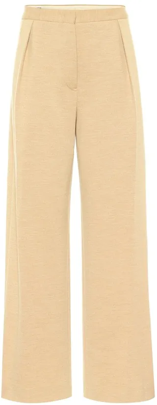 High-rise straight wool-jersey pants