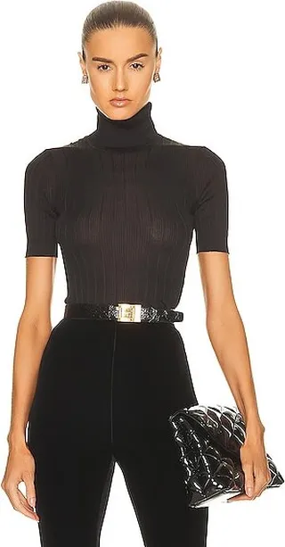 Saint Laurent Short Sleeve Turtleneck Sweater in Black