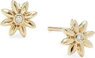 14K Yellow Gold & 0.03 TCW Diamond Daisy Stud Earrings