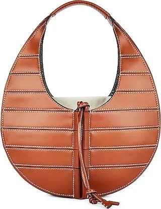 Staud Slatted Moon Bag in Tan