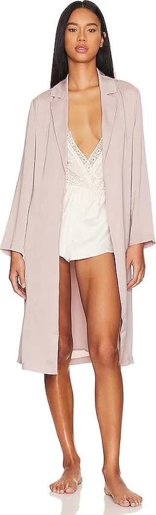 Washed Satin Notch Collar Robe