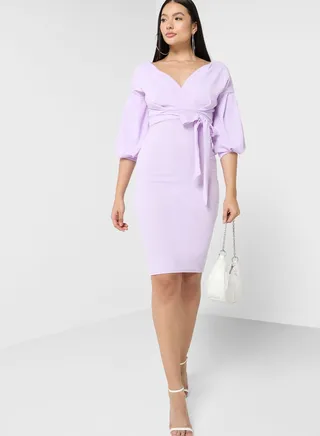 Bardot Tie Detail Dress