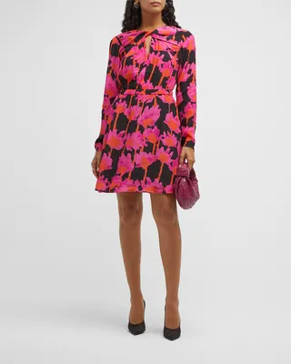 Cutout Floral-Print Mini Dress