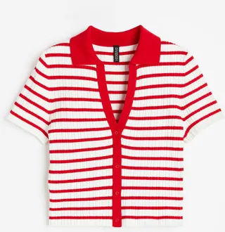 Rib-knit Top with Collar