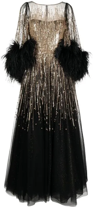Lilian feather-detail sequin gown
