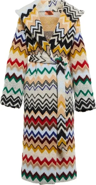 Zig-zag knit wool-blend wrap coat