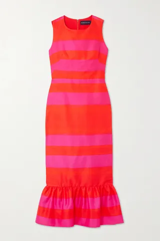 Brandon Maxwell - Ruffled Striped Cotton And Silk-blend Faille Midi Dress - Pink